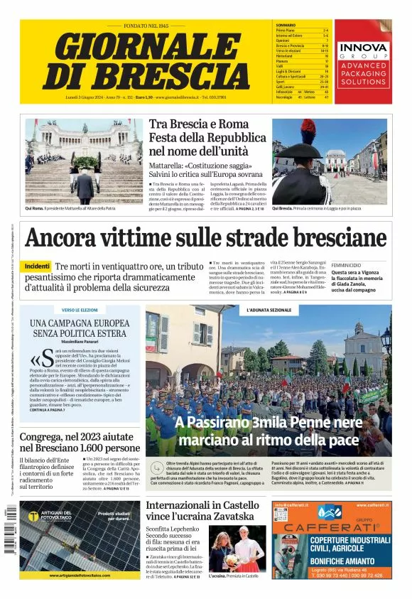 Prima-pagina-giornale di brescia-oggi-edizione-del-2024-06-03